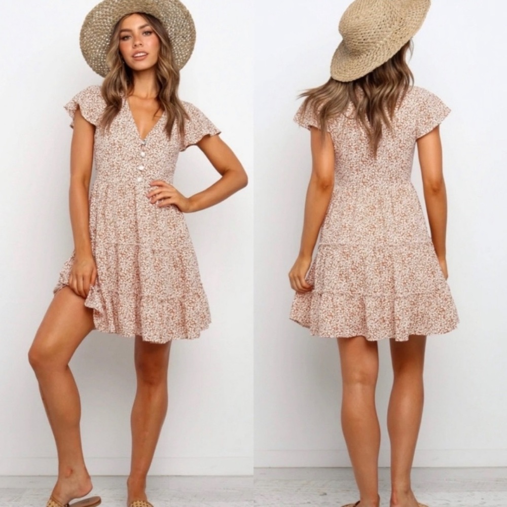 Petal and Pup Tan floral Dancer Dress